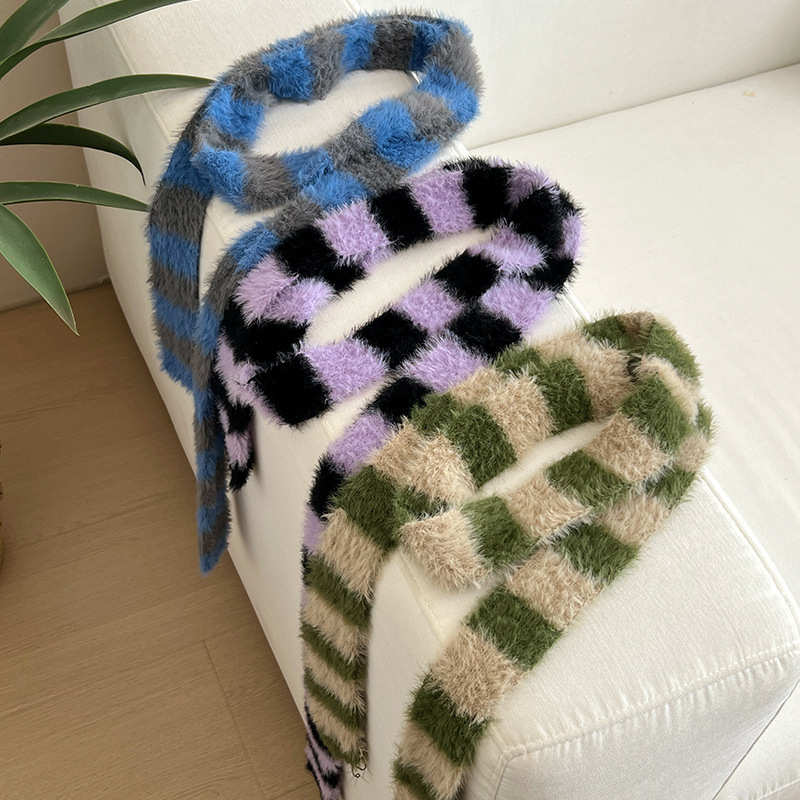 Y2k Striped Plush Narrow Long  - Winter Clothing Accessories reseña y precio