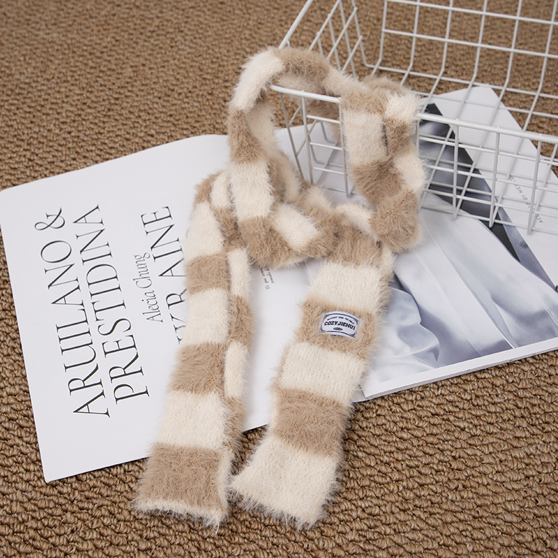Y2k Striped Plush Narrow Long  - Winter Clothing Accessories reseña y precio