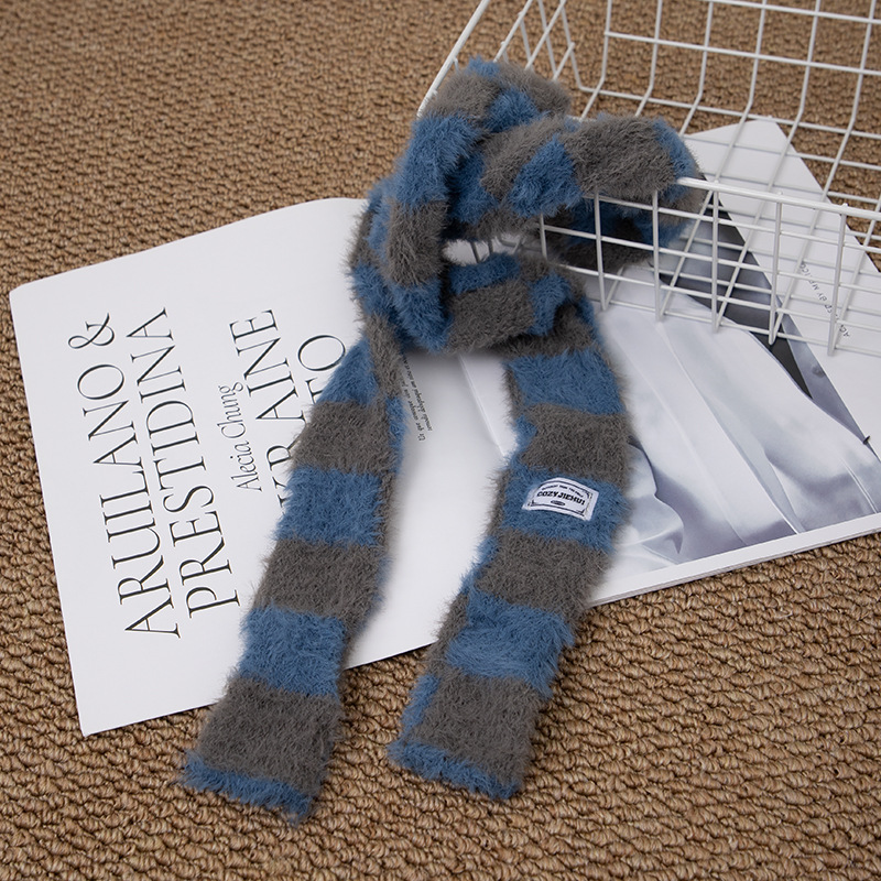 Y2k Striped Plush Narrow Long  - Winter Clothing Accessories reseña y precio