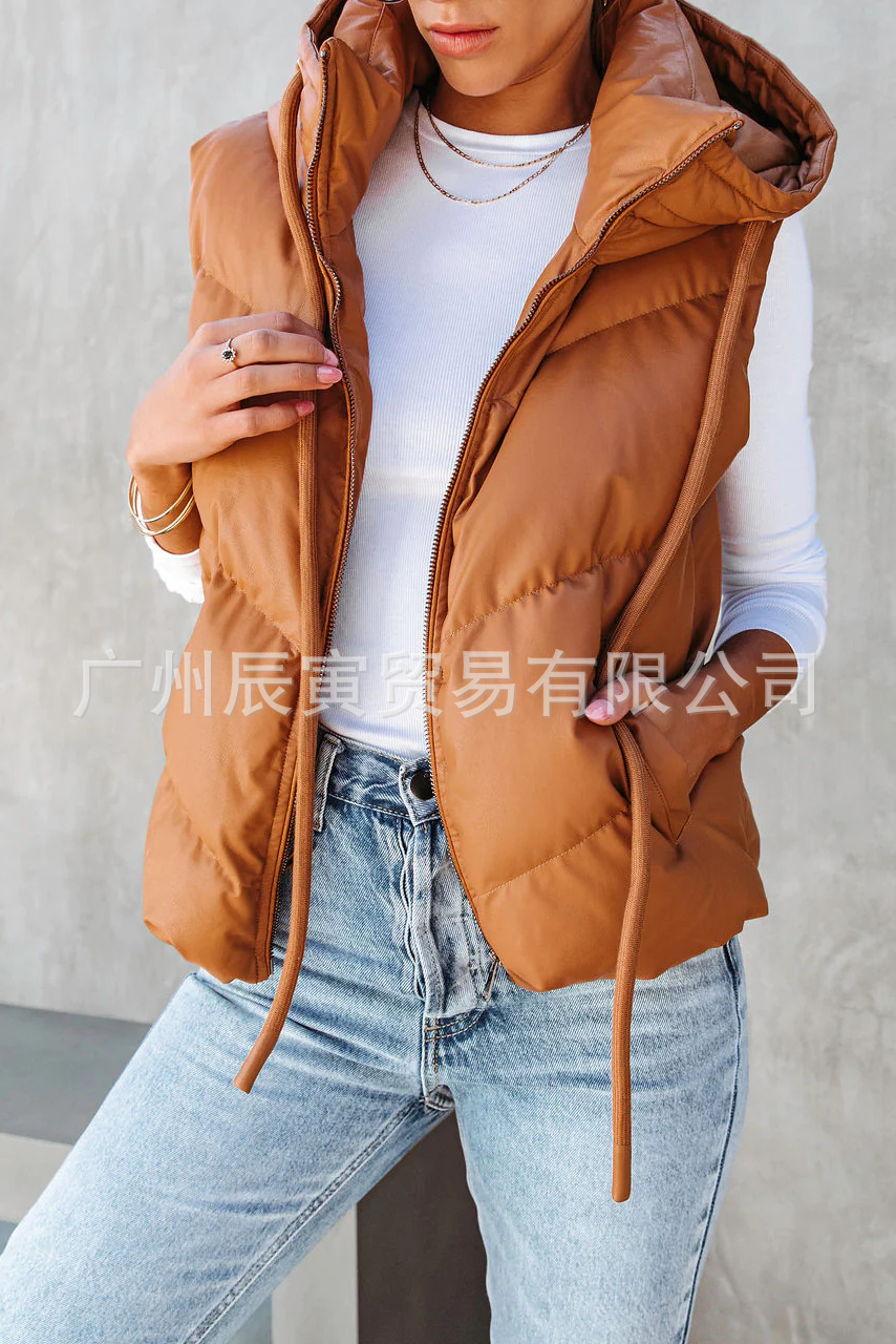 Women's Solid Color Hooded Pad - Padded Vest Gilet reseña y precio