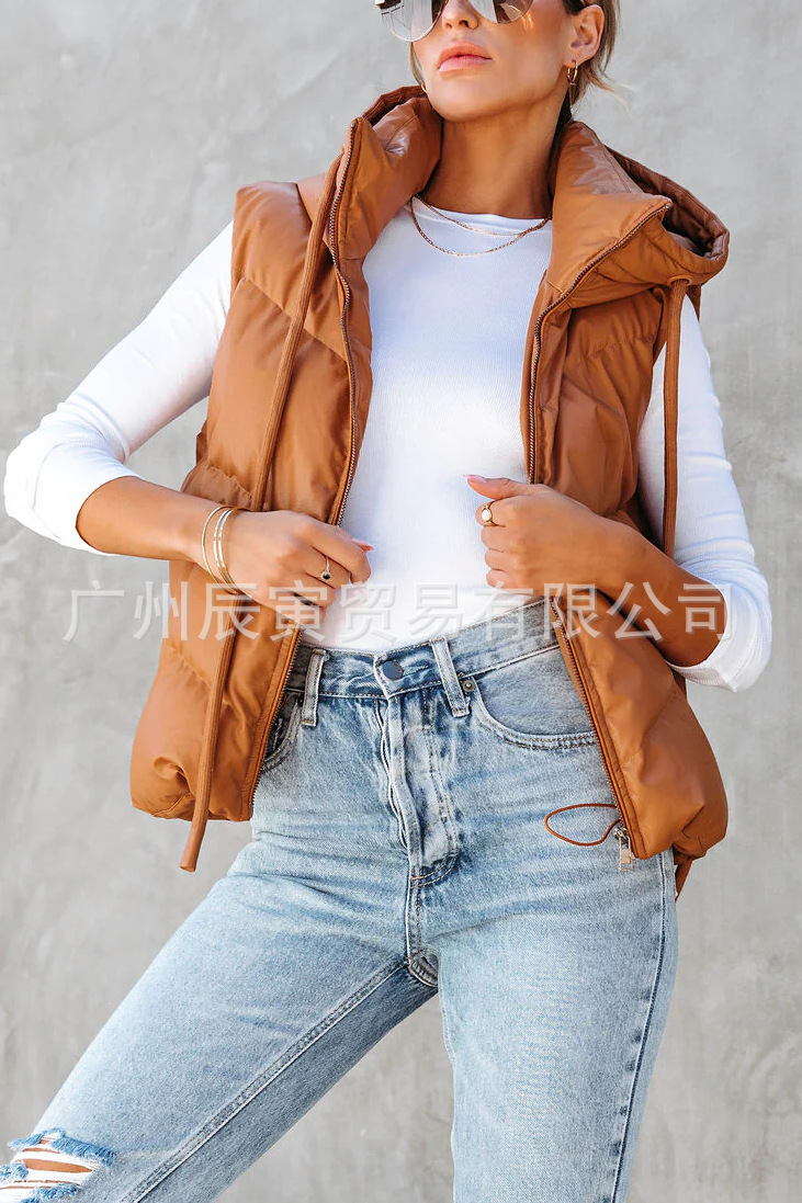 Women's Solid Color Hooded Pad - Padded Vest Gilet reseña y precio