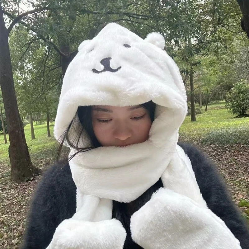3 In 1 Plush Thick Hooded Hat  - Winter Clothing Accessories reseña y precio
